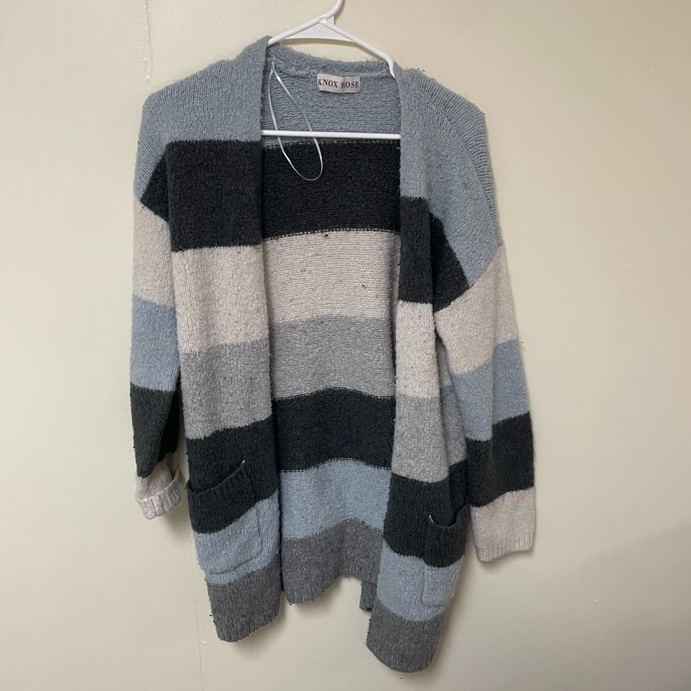 Knox Rose Striped Cardigan - gray, blue, cream